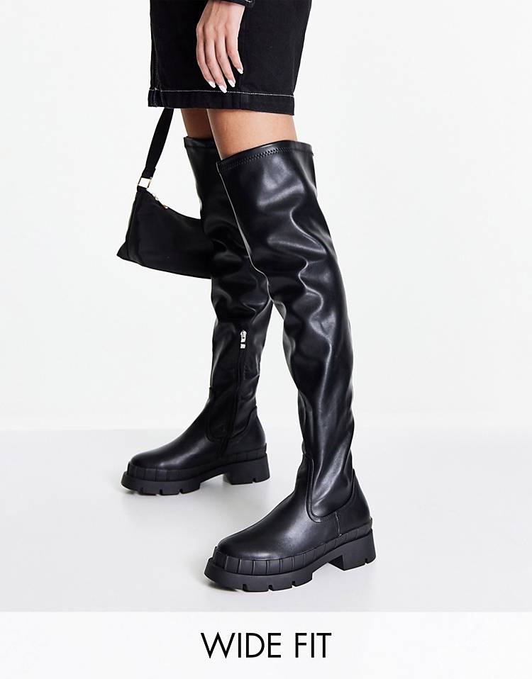 RAID Wide Fit Rooshi over the knee stretch boots in black